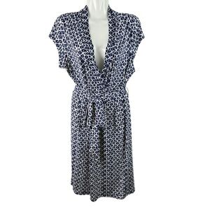 Liz Claiborne | Navy & White Patterned Waist Tie Short Sleeve Dress